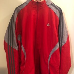 Red Adidas mesh lined hooded windbreaker jacket